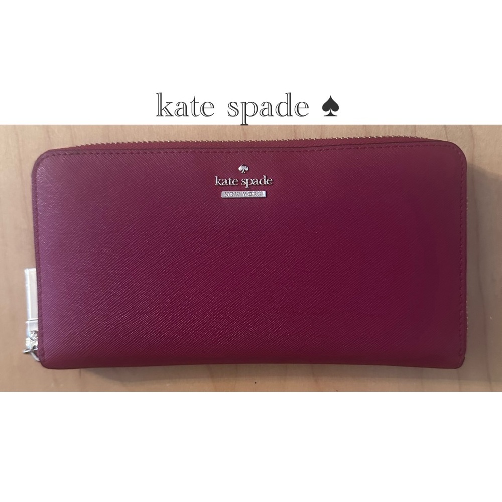 Kate Spade Raspberry Leather Wallet Sleek Design - Picture 1 of 11
